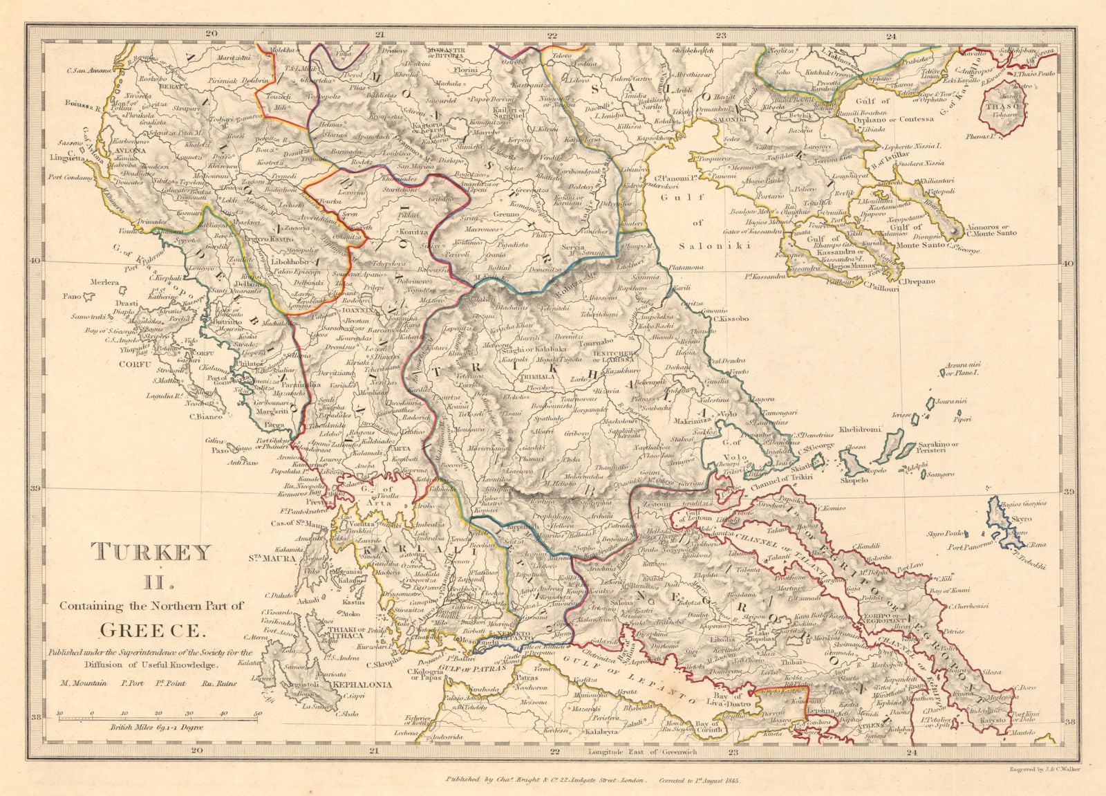 GREECE. Corfu Ionian Euboea Kephalonia Saloniki Lepanto Ioannina. SDUK 1845 map